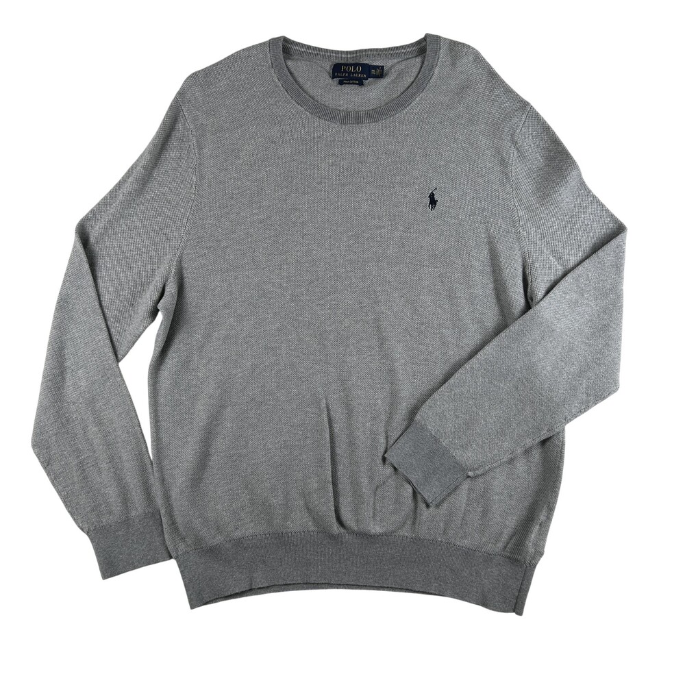 Polo Ralph Lauren Sweater Mens 2XL Gray Pima Cotton Crewneck Knit Pullover
